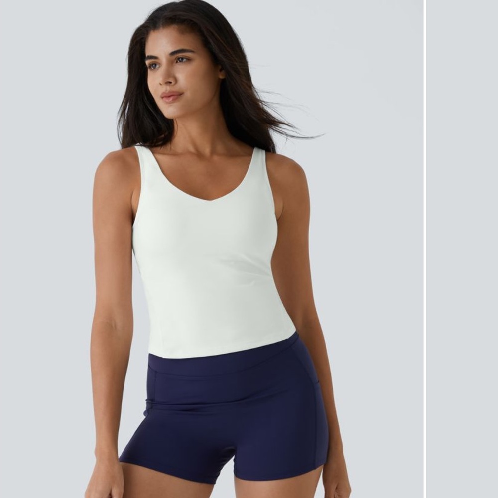 NWT- Halara- Cropped Yoga Top- Sz Lrg- White- Built In Bra W/Pads
